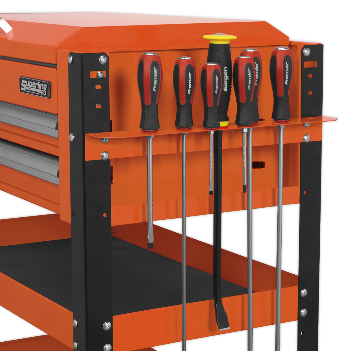 Superline Pro AP760MO Superline PRO® Heavy-Duty Mobile Tool & Parts Trolley with Lockable Top & 2 Drawers - Orange