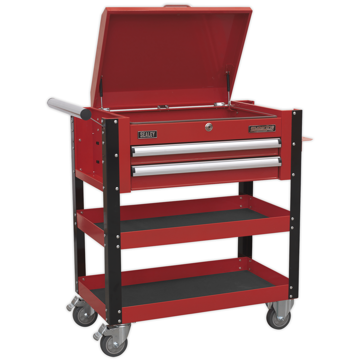 Superline Pro AP760M Superline PRO® Heavy-Duty Mobile Tool & Parts Trolley with Lockable Top & 2 Drawers - Red