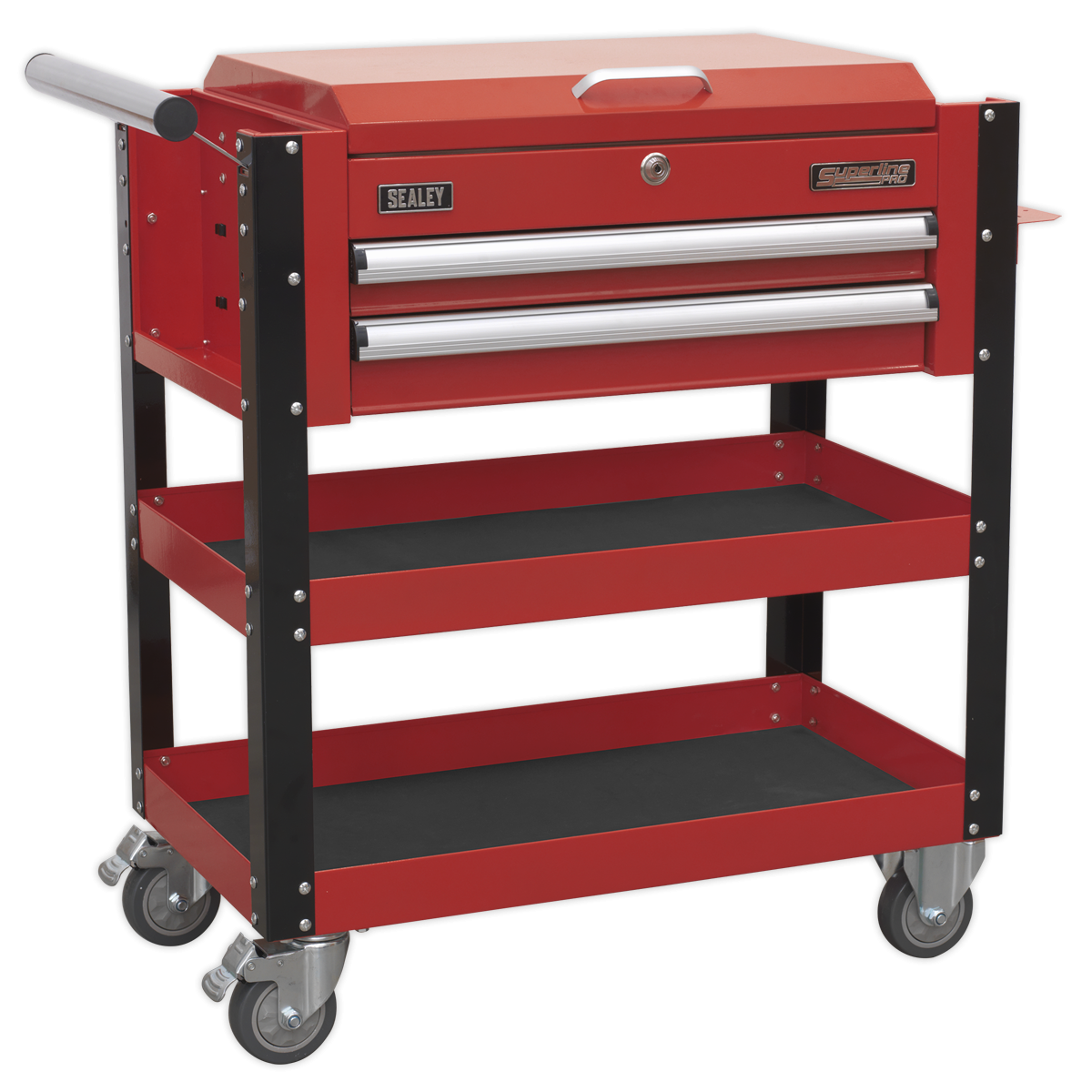 Superline Pro AP760M Superline PRO® Heavy-Duty Mobile Tool & Parts Trolley with Lockable Top & 2 Drawers - Red