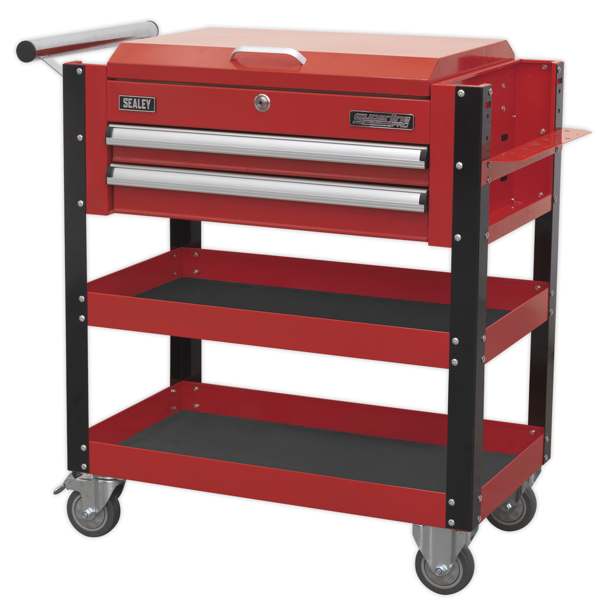 Superline Pro AP760M Superline PRO® Heavy-Duty Mobile Tool & Parts Trolley with Lockable Top & 2 Drawers - Red