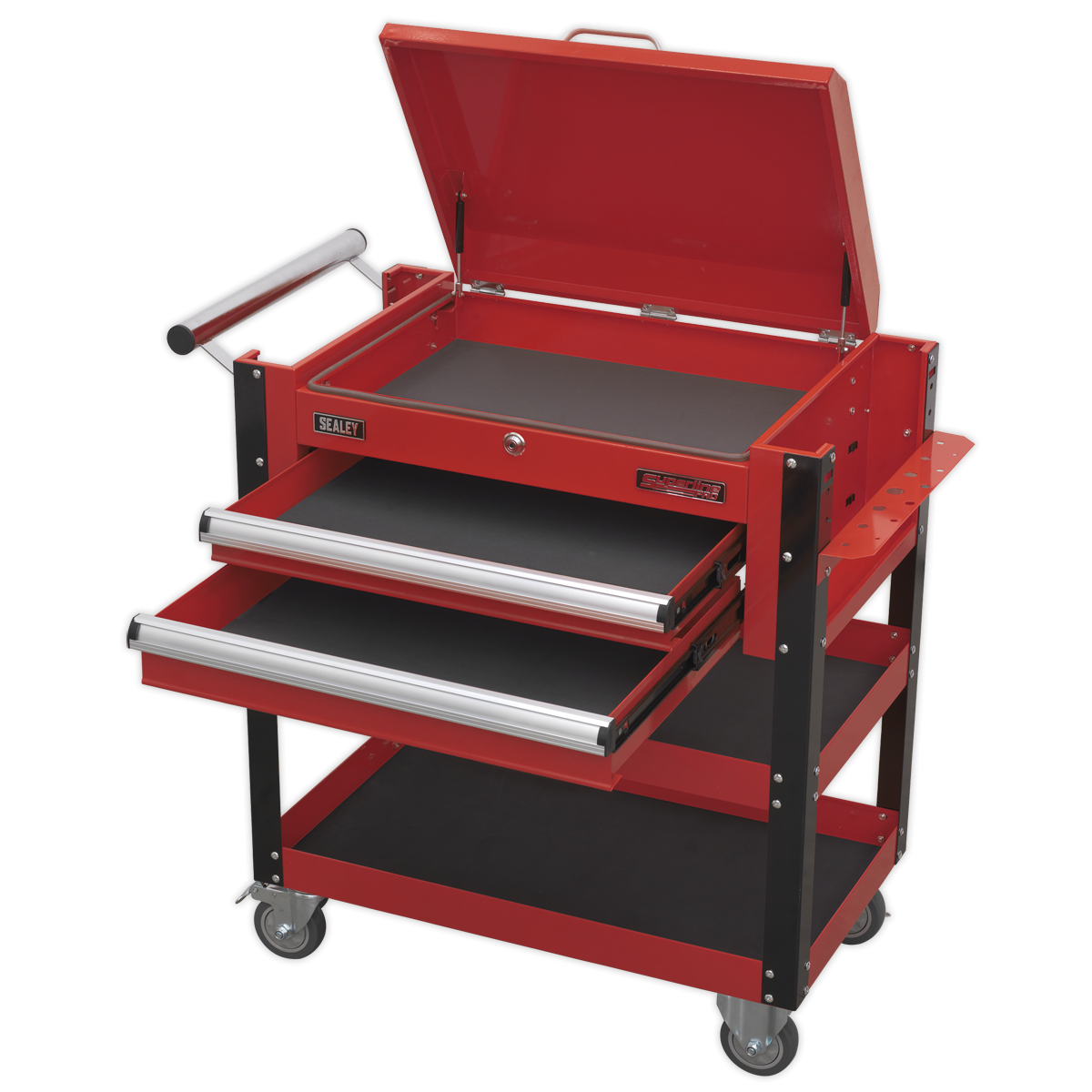 Superline Pro AP760M Superline PRO® Heavy-Duty Mobile Tool & Parts Trolley with Lockable Top & 2 Drawers - Red