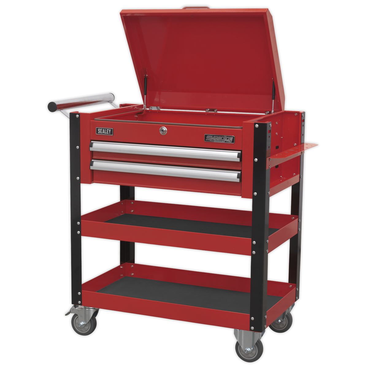 Superline Pro AP760M Superline PRO® Heavy-Duty Mobile Tool & Parts Trolley with Lockable Top & 2 Drawers - Red