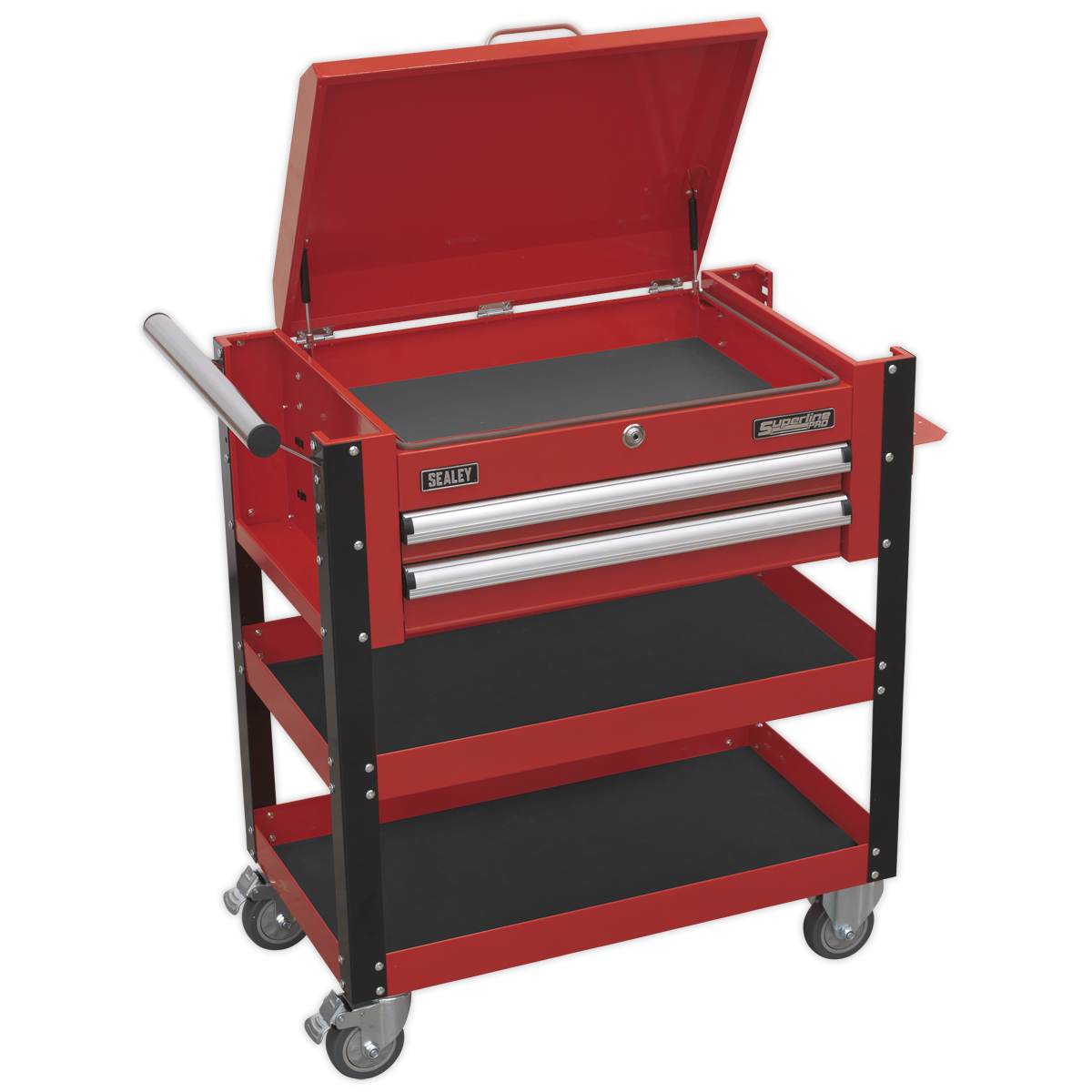 Superline Pro AP760M Superline PRO® Heavy-Duty Mobile Tool & Parts Trolley with Lockable Top & 2 Drawers - Red