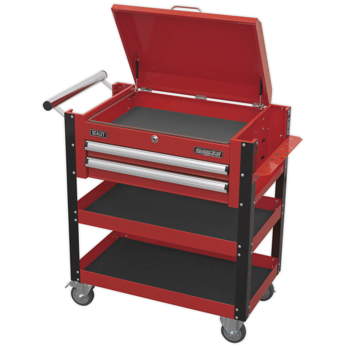 Superline Pro AP760M Superline PRO® Heavy-Duty Mobile Tool & Parts Trolley with Lockable Top & 2 Drawers - Red
