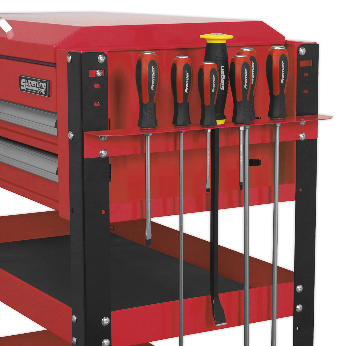 Superline Pro AP760M Superline PRO® Heavy-Duty Mobile Tool & Parts Trolley with Lockable Top & 2 Drawers - Red