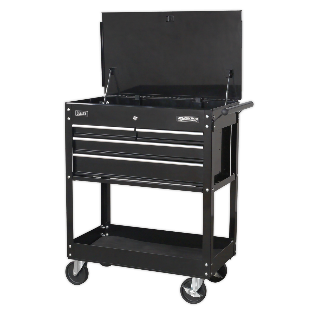 Superline Pro AP850MB Heavy-Duty Mobile Tool & Parts Trolley with 4 Drawers & Lockable Top - Black