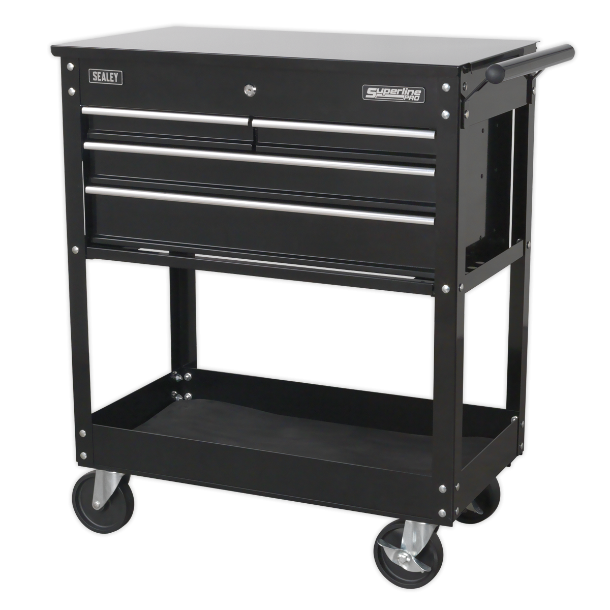 Superline Pro AP850MB Heavy-Duty Mobile Tool & Parts Trolley with 4 Drawers & Lockable Top - Black