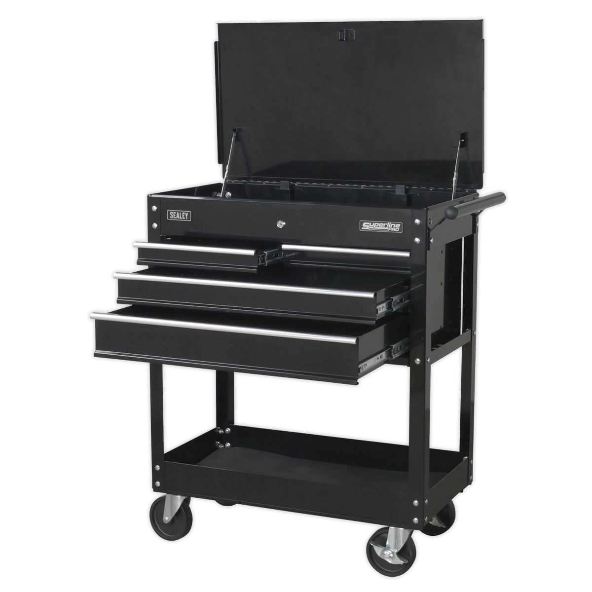 Superline Pro AP850MB Heavy-Duty Mobile Tool & Parts Trolley with 4 Drawers & Lockable Top - Black