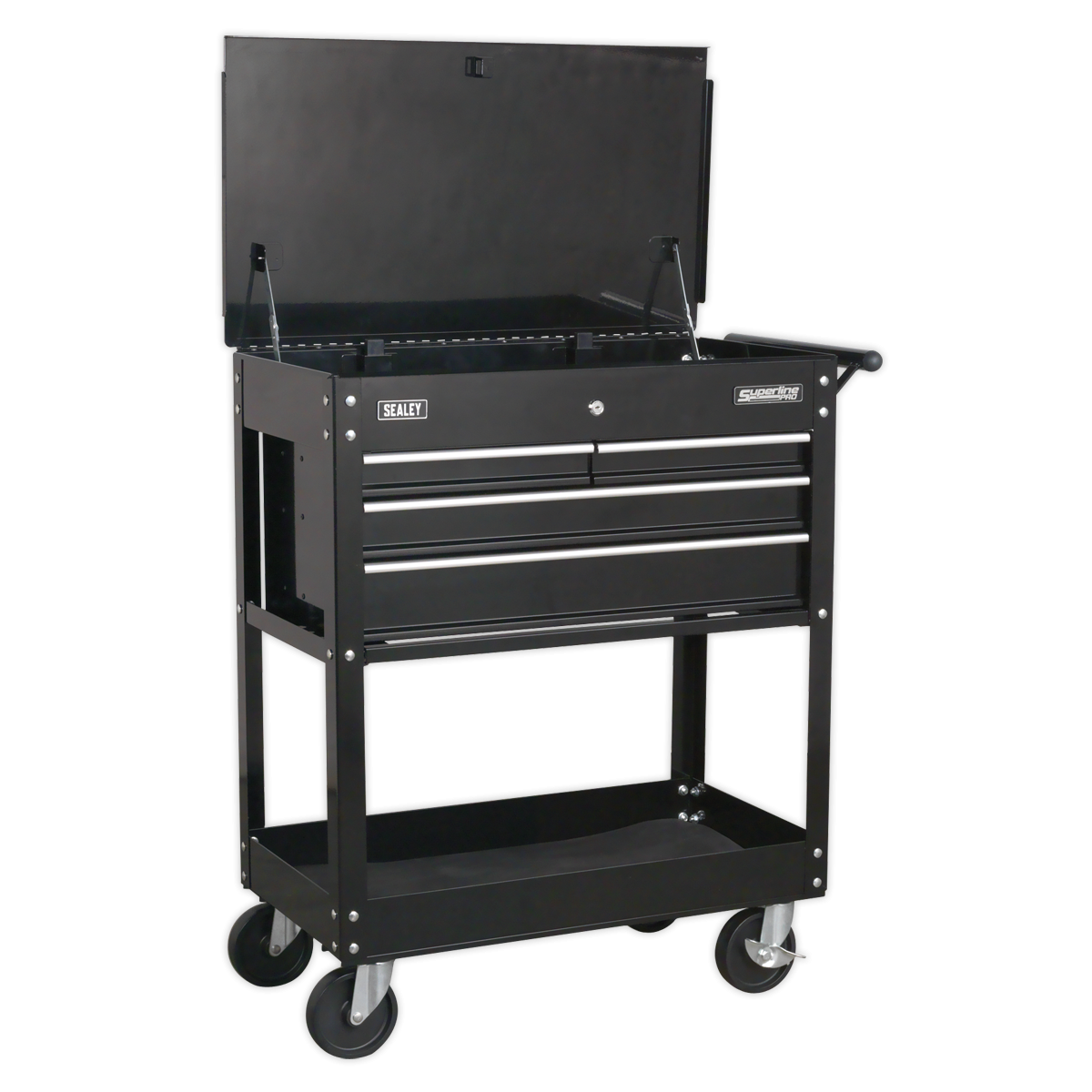 Superline Pro AP850MB Heavy-Duty Mobile Tool & Parts Trolley with 4 Drawers & Lockable Top - Black