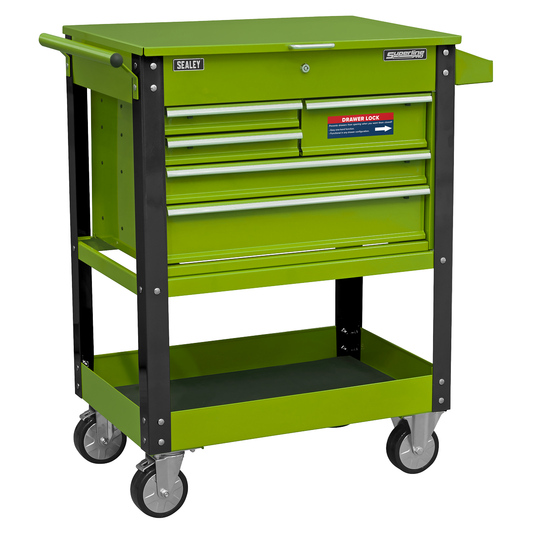 Superline Pro AP890MHV Superline PRO® Heavy-Duty Mobile Tool & Parts Trolley with 5 Drawers and Lockable Top - Hi-Vis Green