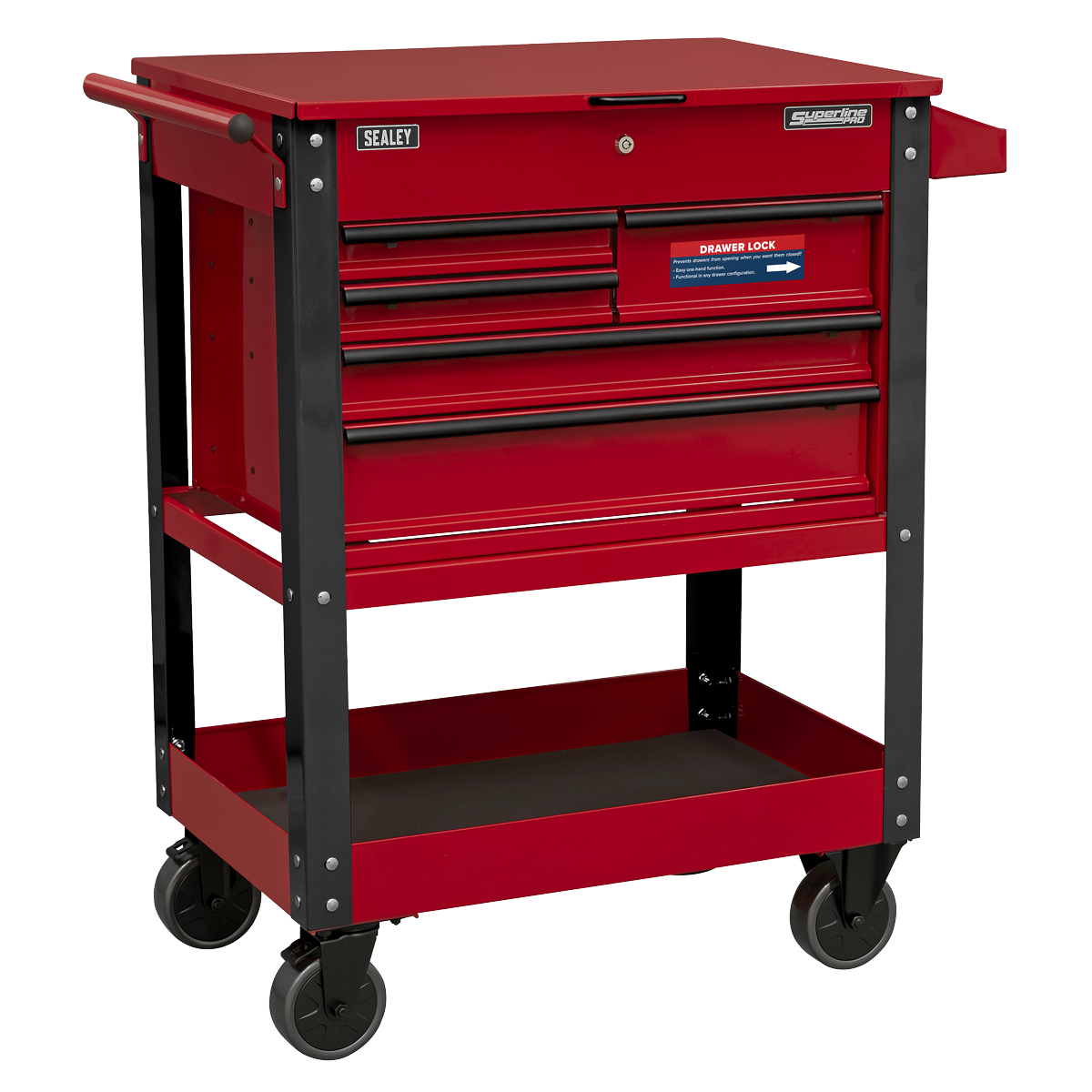 Superline Pro AP890M Superline PRO® Heavy-Duty Mobile Tool & Parts Trolley with 5 Drawers & Lockable Top