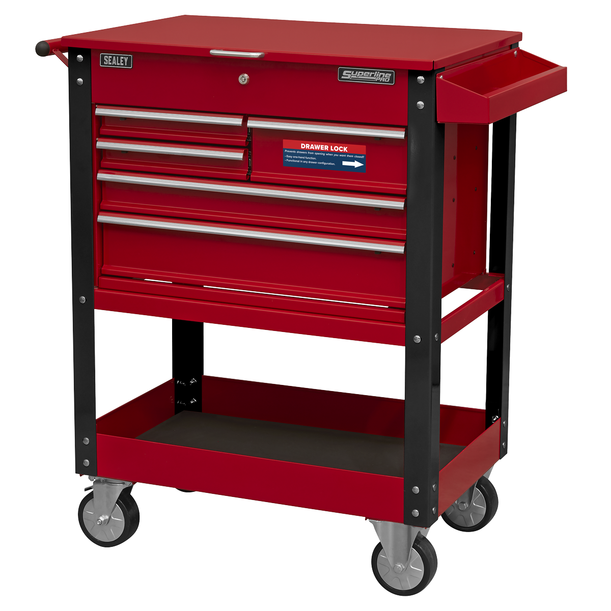 Superline Pro AP890M Superline PRO® Heavy-Duty Mobile Tool & Parts Trolley with 5 Drawers & Lockable Top