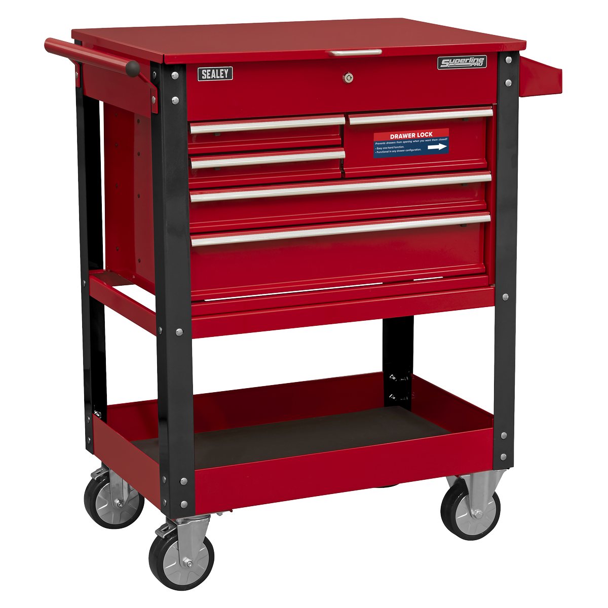 Superline Pro AP890M Superline PRO® Heavy-Duty Mobile Tool & Parts Trolley with 5 Drawers & Lockable Top