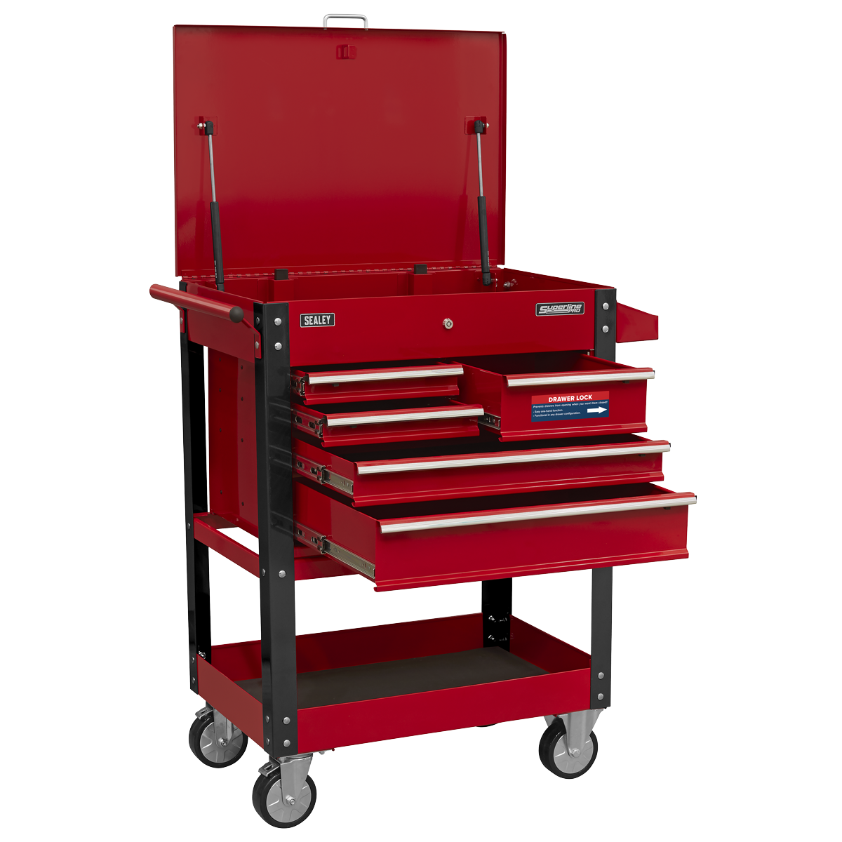 Superline Pro AP890M Superline PRO® Heavy-Duty Mobile Tool & Parts Trolley with 5 Drawers & Lockable Top