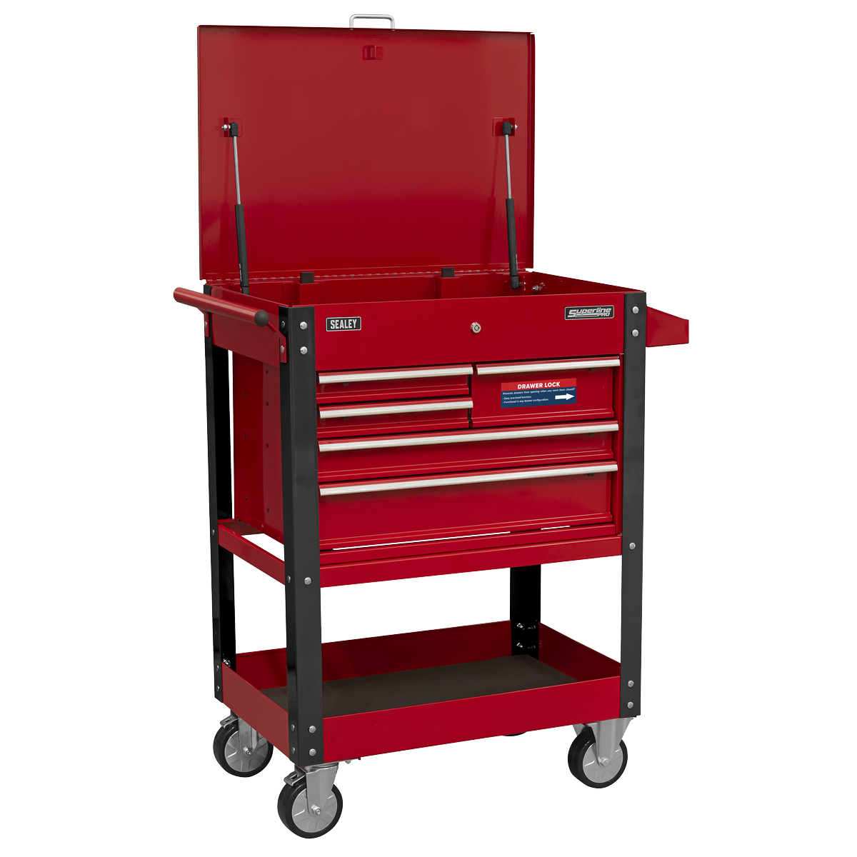 Superline Pro AP890M Superline PRO® Heavy-Duty Mobile Tool & Parts Trolley with 5 Drawers & Lockable Top