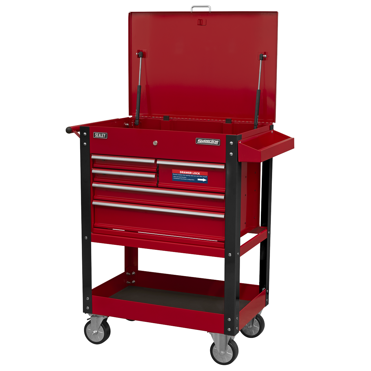 Superline Pro AP890M Superline PRO® Heavy-Duty Mobile Tool & Parts Trolley with 5 Drawers & Lockable Top