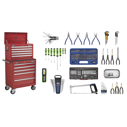 Superline Pro APCOMBOBBTK55 Superline PRO® Topchest & Rollcab Combination 10 Drawer with 148pc Tool Kit - Red