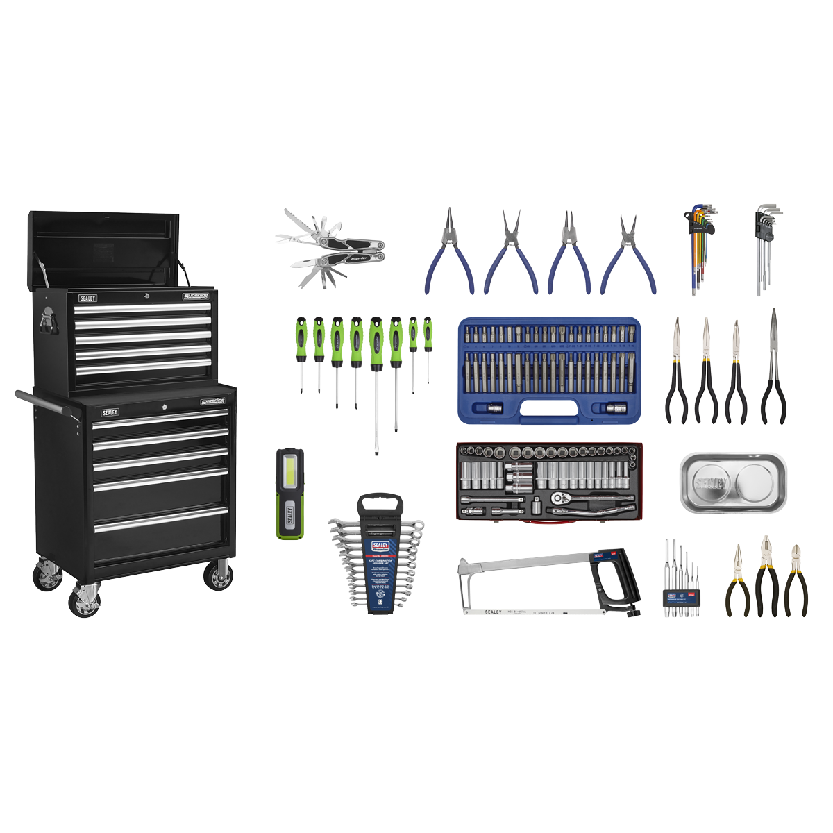 Superline Pro APCOMBOBBTK56 Superline PRO® Topchest & Rollcab Combination 10 Drawer with 148pc Tool Kit - Black