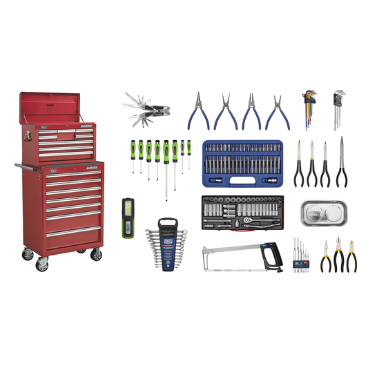Superline Pro APCOMBOBBTK57 Superline PRO® Topchest & Rollcab Combination 15 Drawer with 148pc Tool Kit - Red