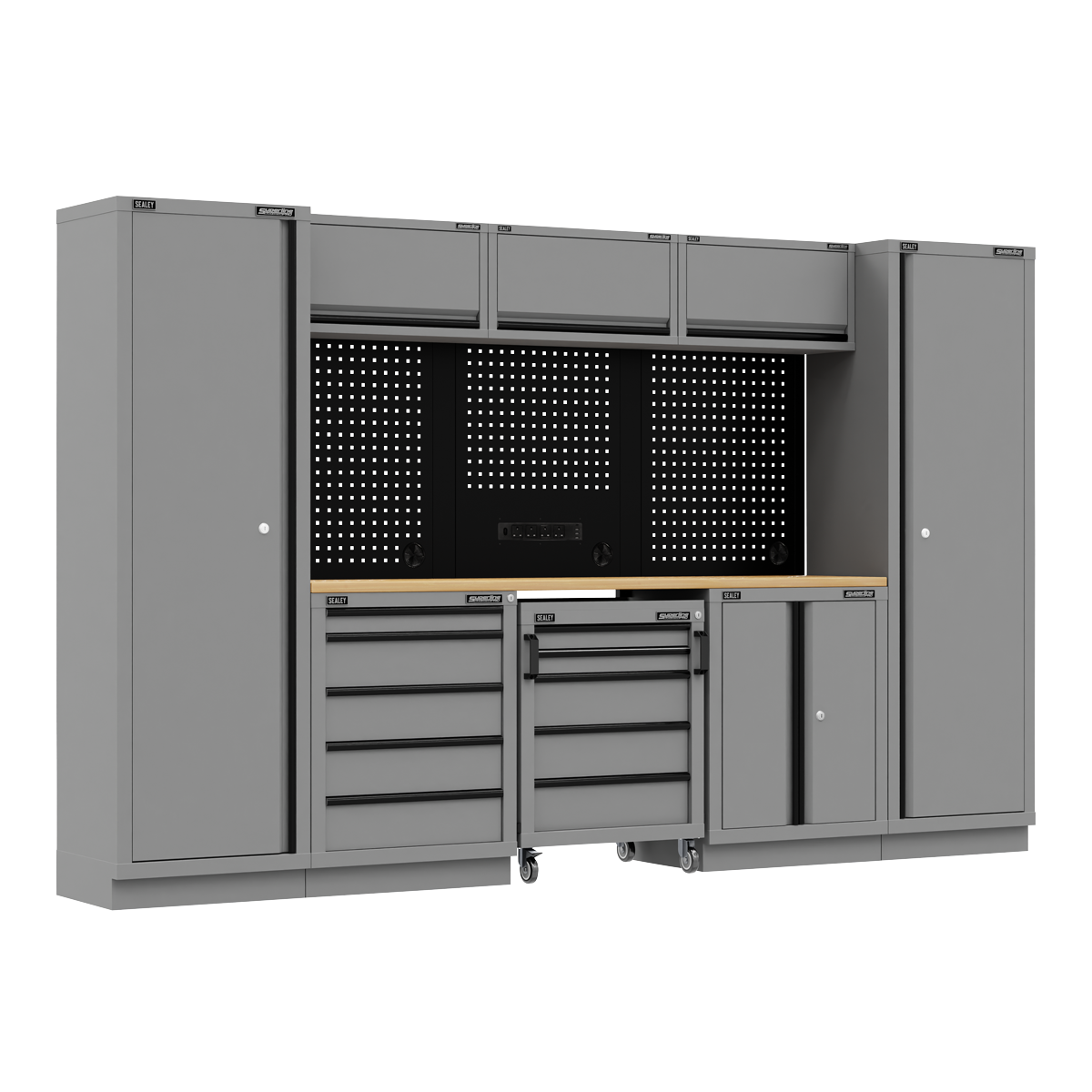 Superline Pro APMSBESTACK01W Superline PRO® Black Edition Storage System with Rubber Wood Worktop 3.24m