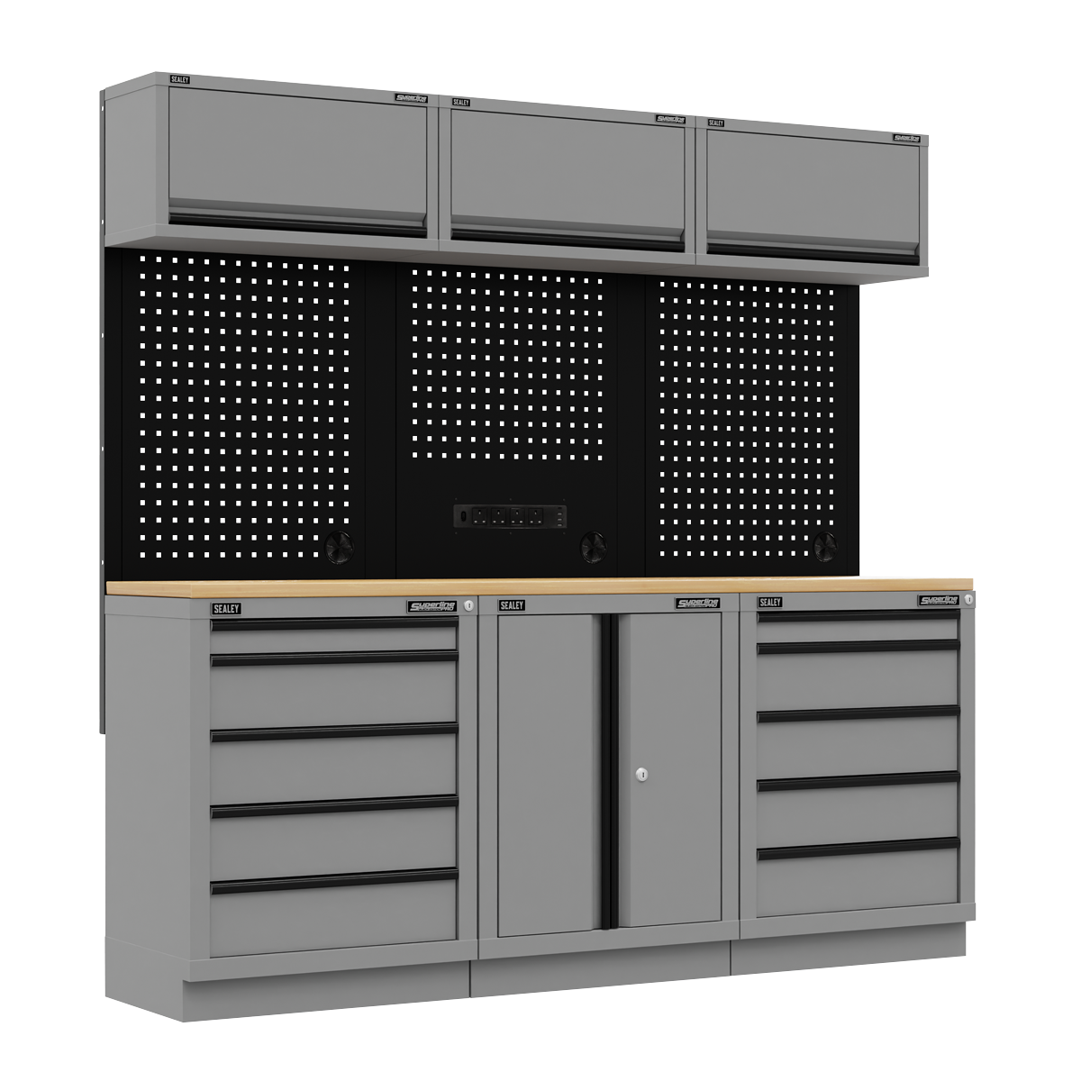 Superline Pro APMSBESTACK04WW Superline PRO® Black Edition Storage System with Rubber Wood Worktop 2.04m