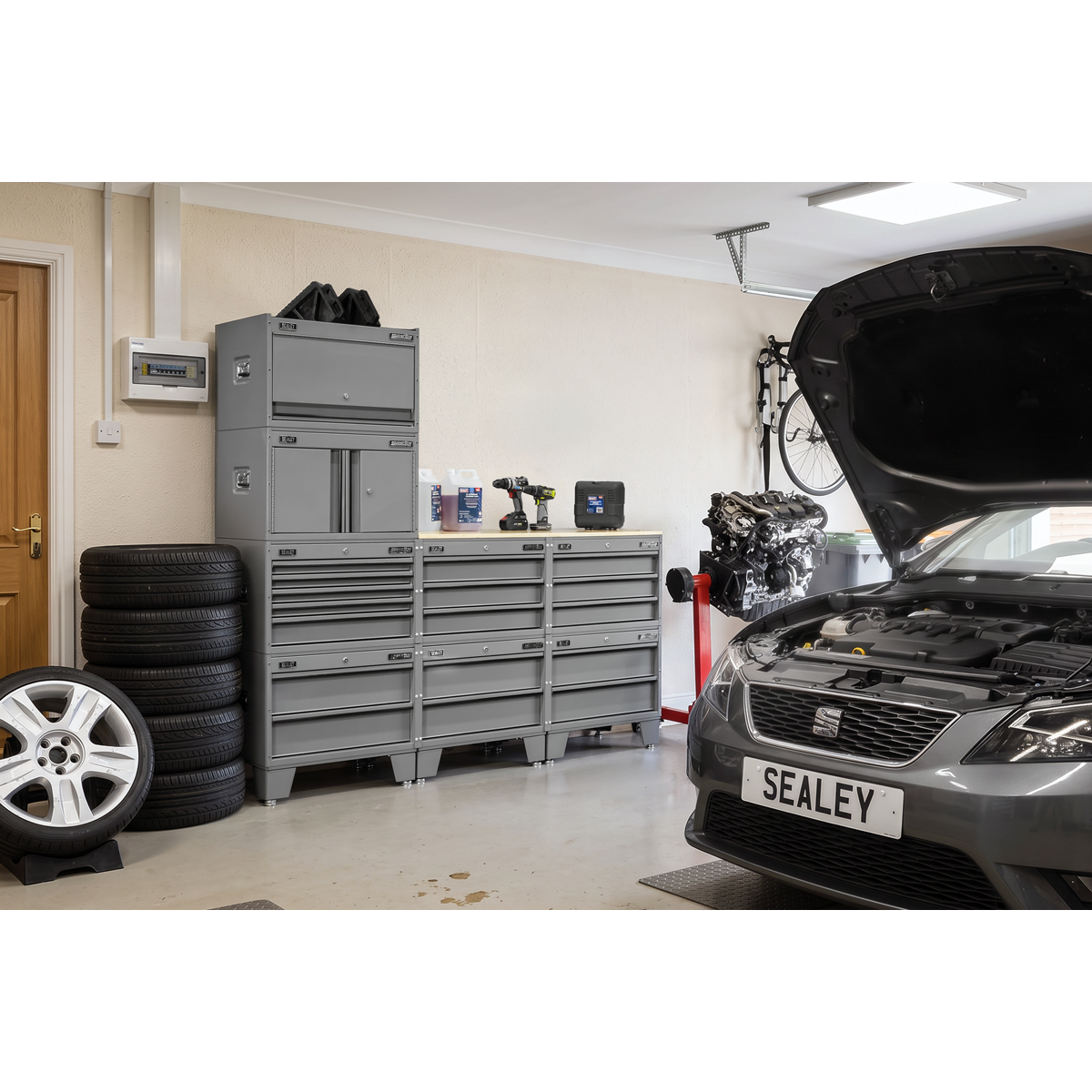 Superline Pro APMSCCOMBO2 Superline PRO® Connect Modular Storage System with Rubber Wood Worktop 2.03m