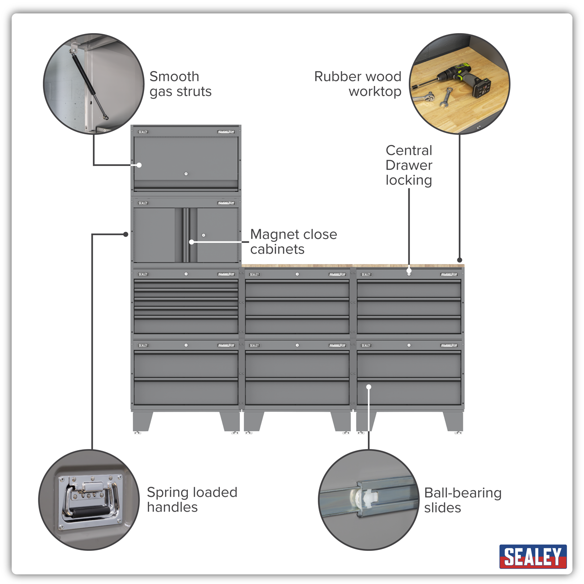 Superline Pro APMSCCOMBO2 Superline PRO® Connect Modular Storage System with Rubber Wood Worktop 2.03m