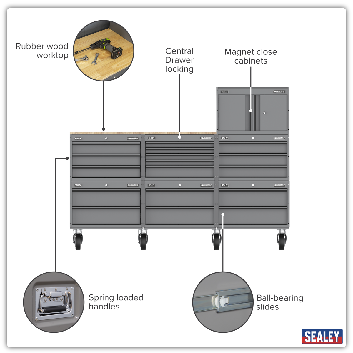 Superline Pro APMSCCOMBO3 Superline PRO® Connect Modular Storage System with Rubber Wood Worktop 2.03m