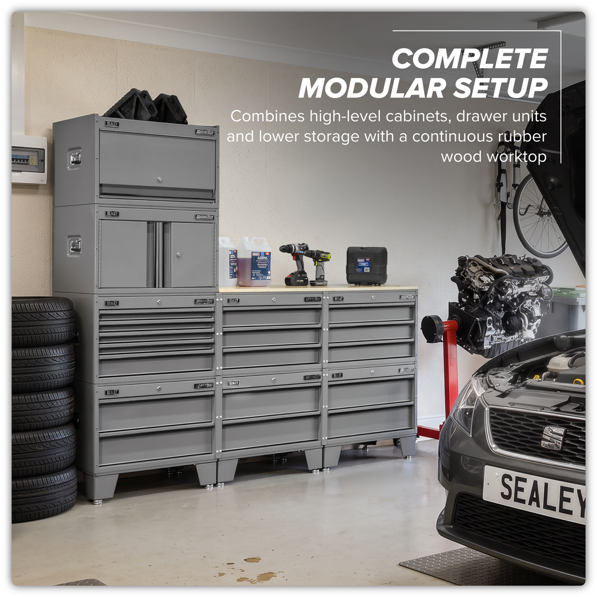 Superline Pro APMSCCOMBO3 Superline PRO® Connect Modular Storage System with Rubber Wood Worktop 2.03m
