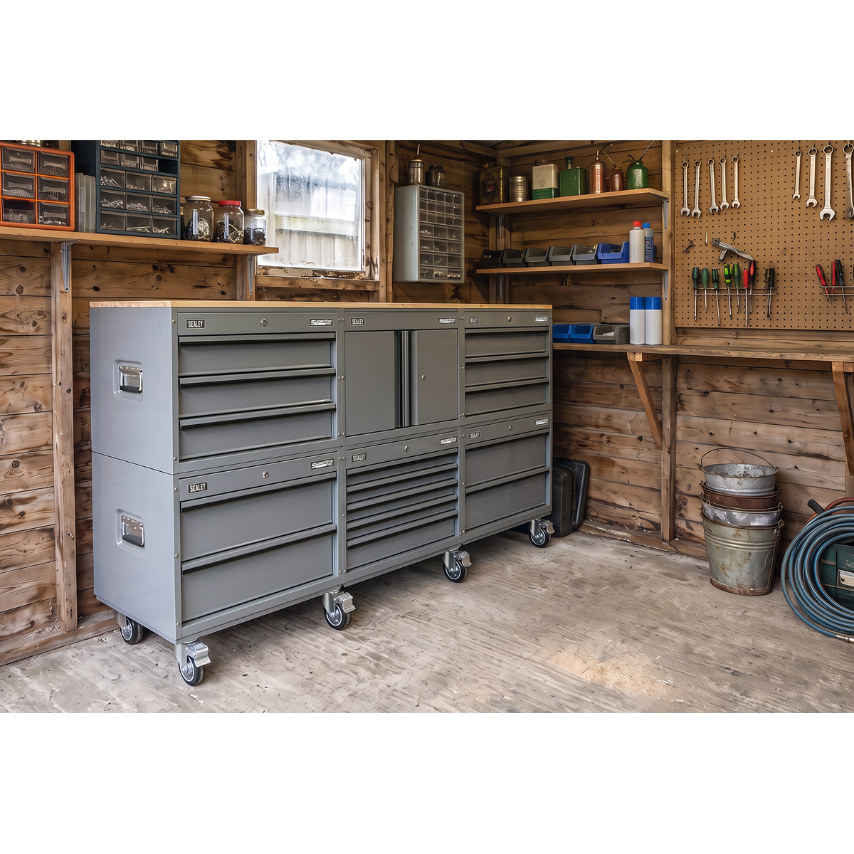 Superline Pro APMSCCOMBO4 Superline PRO® Connect Modular Storage System with Rubber Wood Worktop 2.03m