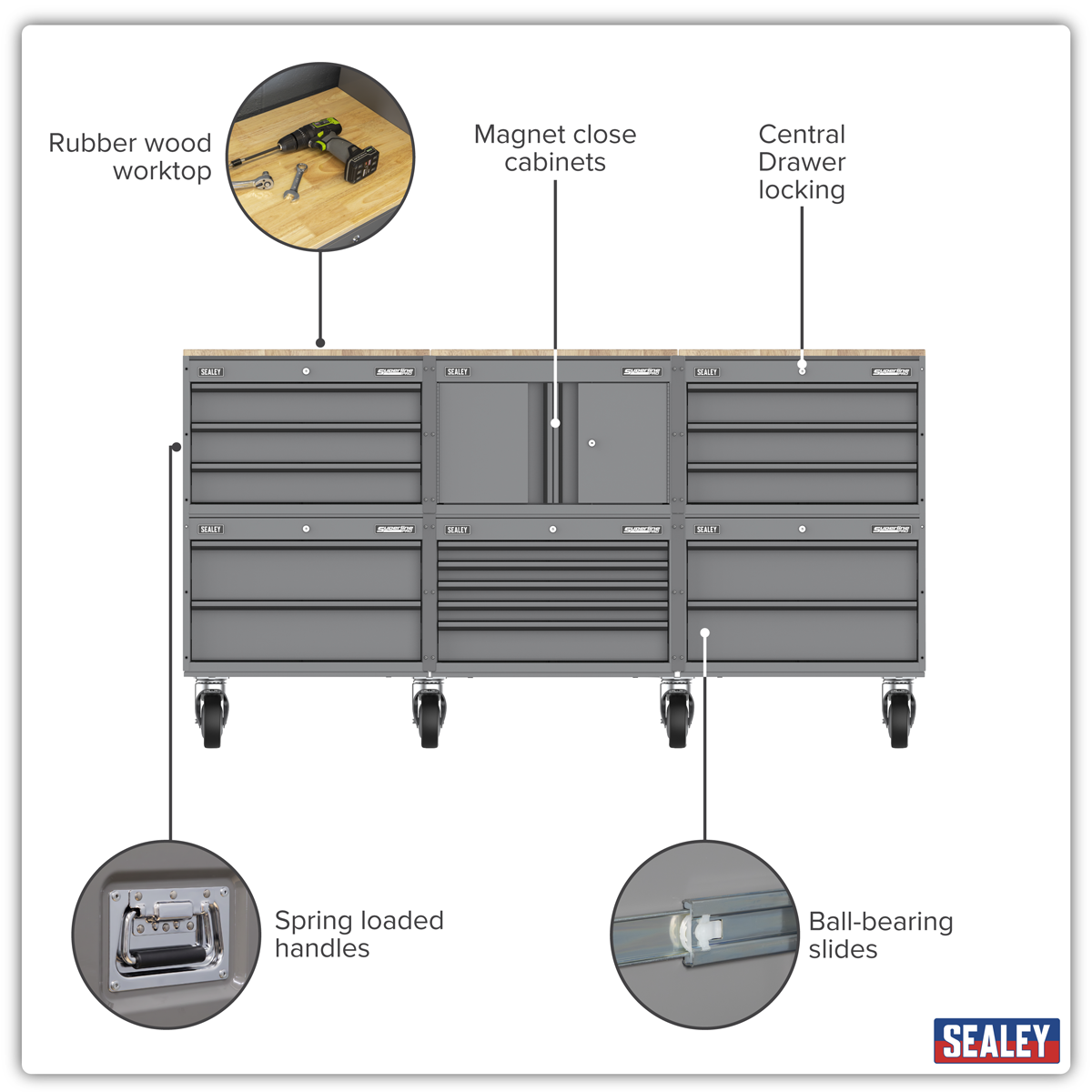 Superline Pro APMSCCOMBO4 Superline PRO® Connect Modular Storage System with Rubber Wood Worktop 2.03m