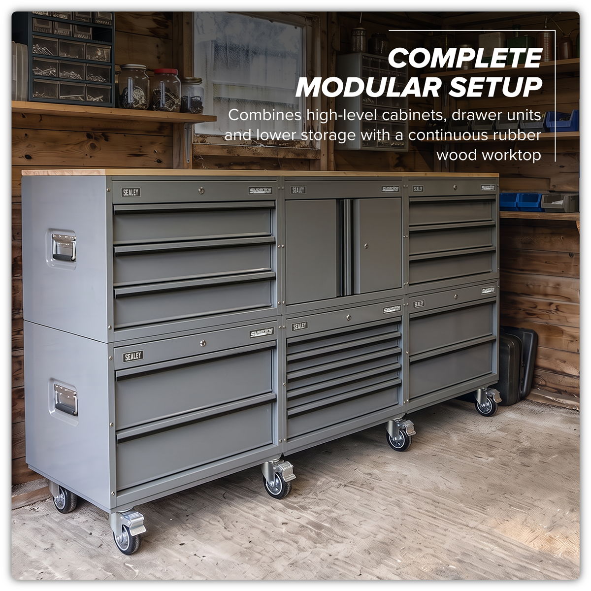 Superline Pro APMSCCOMBO4 Superline PRO® Connect Modular Storage System with Rubber Wood Worktop 2.03m