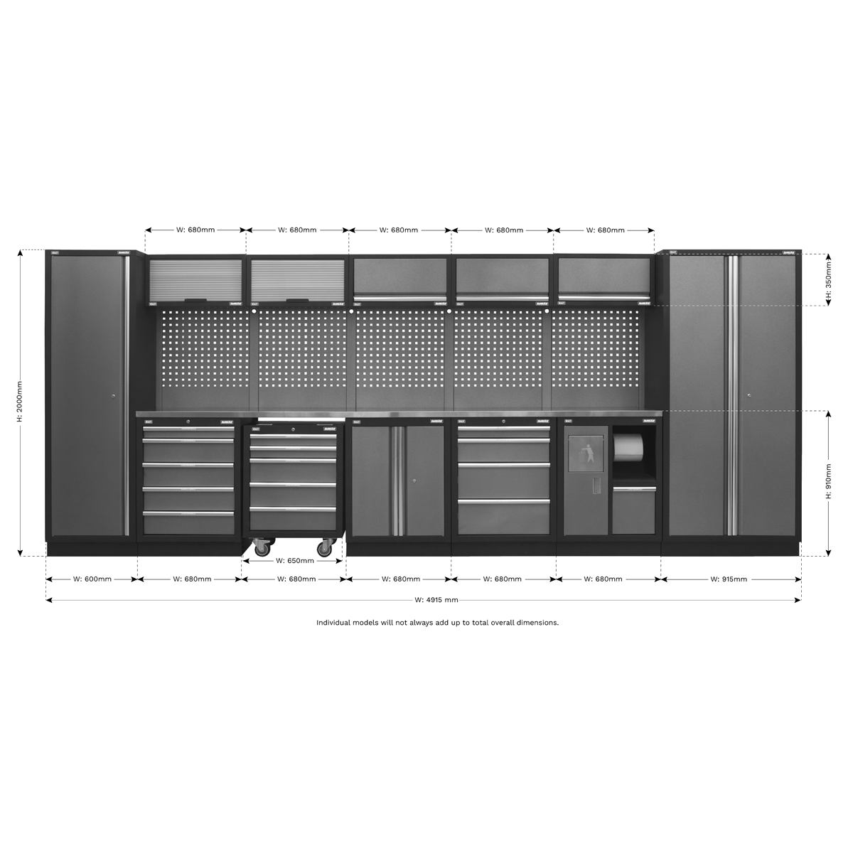 Superline Pro APMSSTACK01SS Superline PRO® Storage System with Stainless Worktop 4.92m