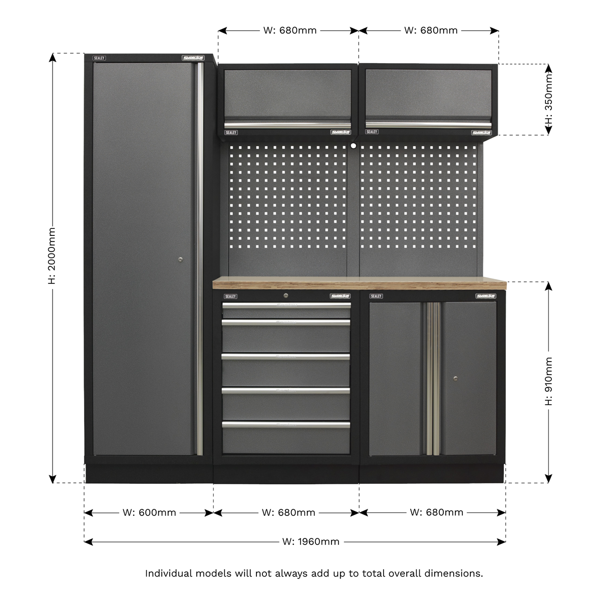 Superline Pro APMSSTACK02W Superline PRO® Storage System with Wood Worktop 1.96m