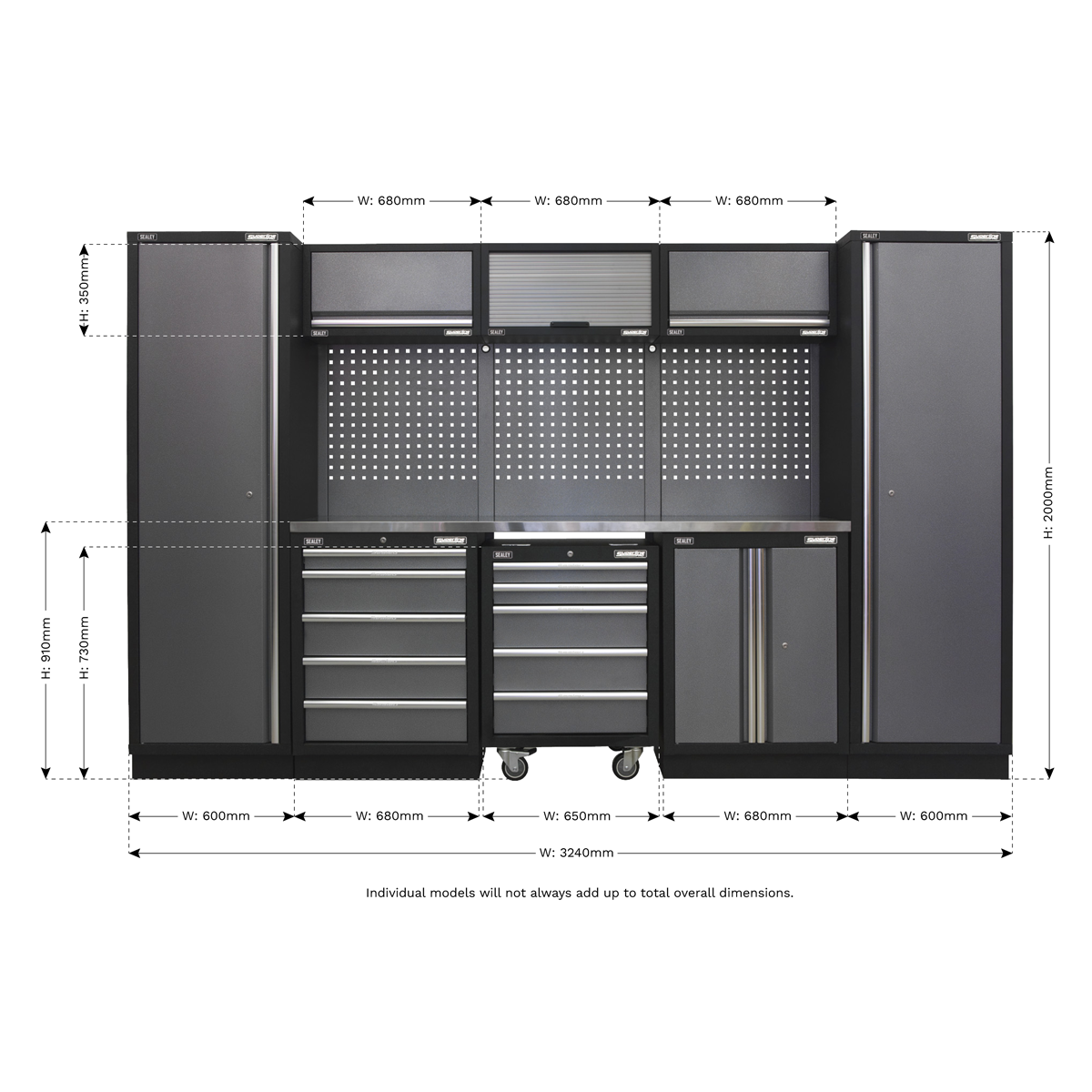 Superline Pro APMSSTACK03SS Superline PRO® Storage System with Stainless Worktop 3.24m