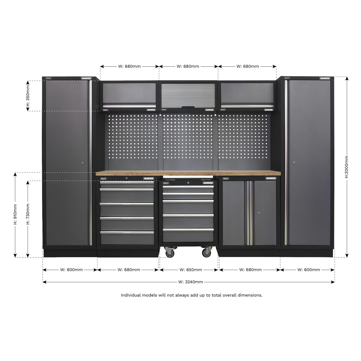 Superline Pro APMSSTACK03W Superline PRO® Storage System with Wood Worktop 3.24m