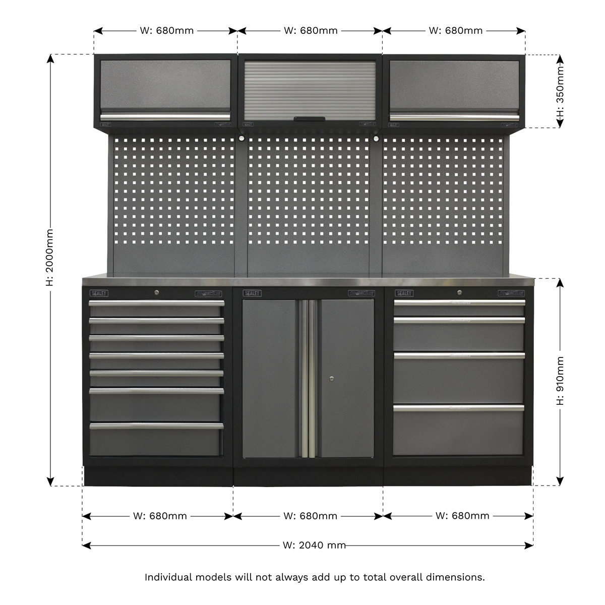 Superline Pro APMSSTACK07SS Superline PRO® Storage System with Stainless Worktop 2.04m