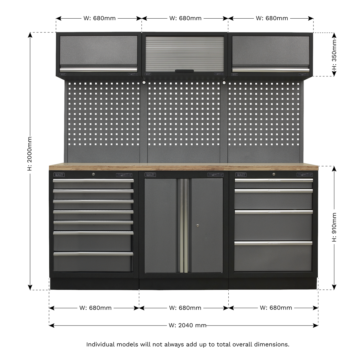Superline Pro APMSSTACK07W Superline PRO® Storage System with Wood Worktop 2.04m