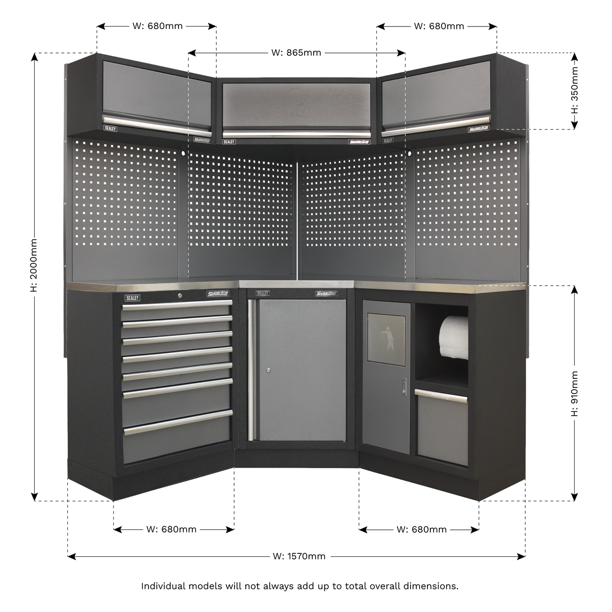 Superline Pro APMSSTACK08SS Superline PRO® Corner Storage System with Stainless Worktop 1.55m