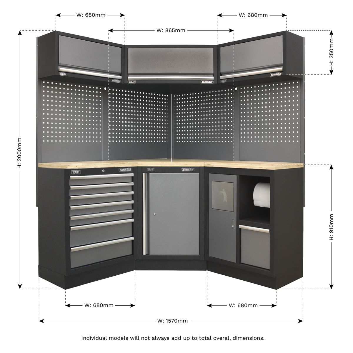 Superline Pro APMSSTACK08W Superline PRO® Corner Storage System with Wood Worktop 1.55m