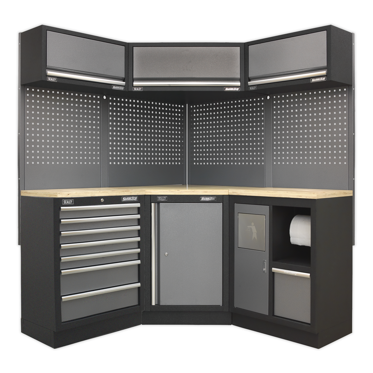Superline Pro APMSSTACK08W Superline PRO® Corner Storage System with Wood Worktop 1.55m