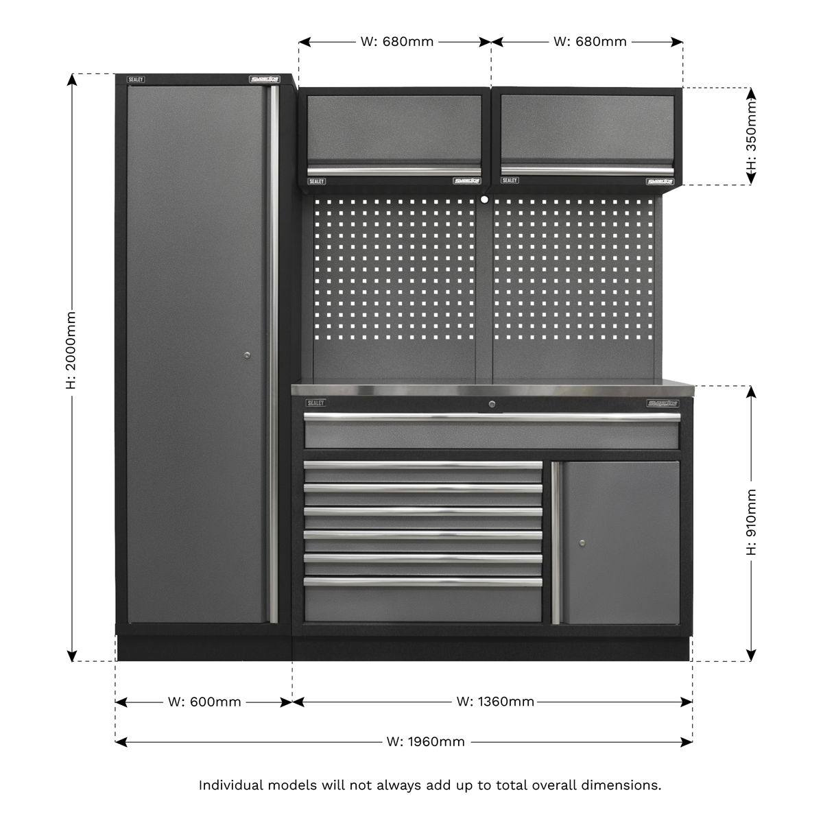 Superline Pro APMSSTACK09SS Superline PRO® Storage System with Stainless Steel Worktop 1.96m