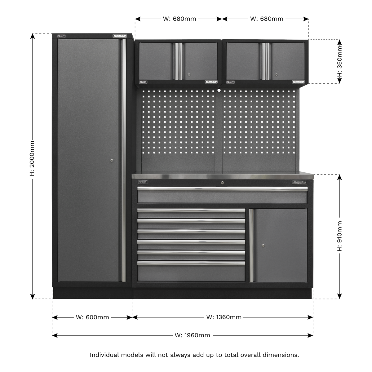 Superline Pro APMSSTACK10SS Superline PRO® Storage System with Stainless Steel Worktop 1.96m