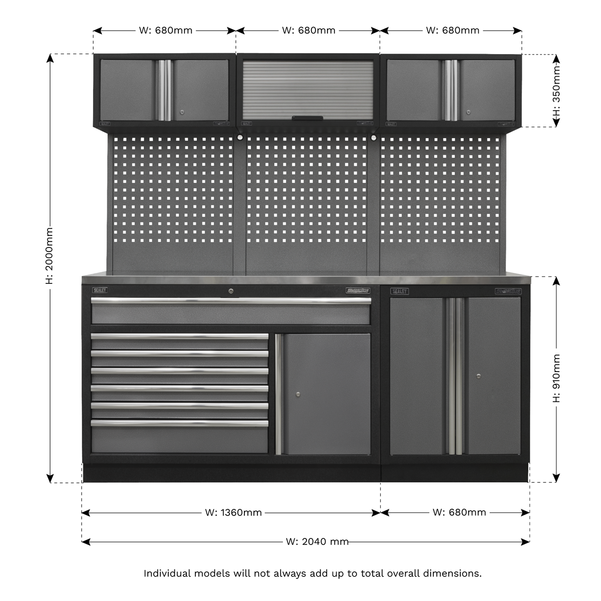 Superline Pro APMSSTACK11SS Superline PRO® Storage System with Stainless Steel Worktop 2.04m