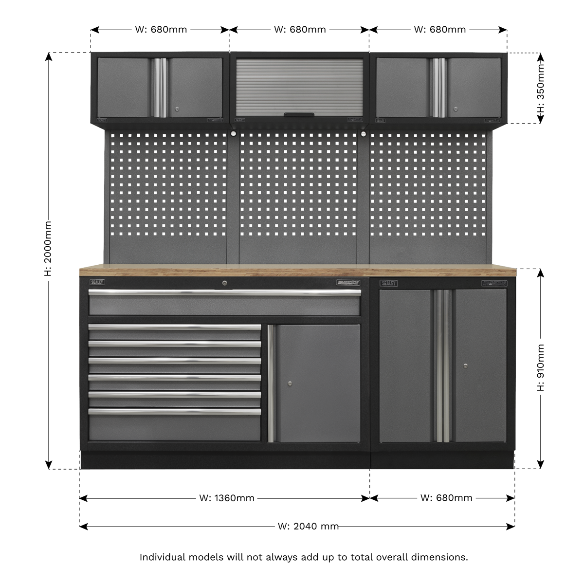 Superline Pro APMSSTACK11W Superline PRO® Storage System with Pressed Wood Worktop 2.04m