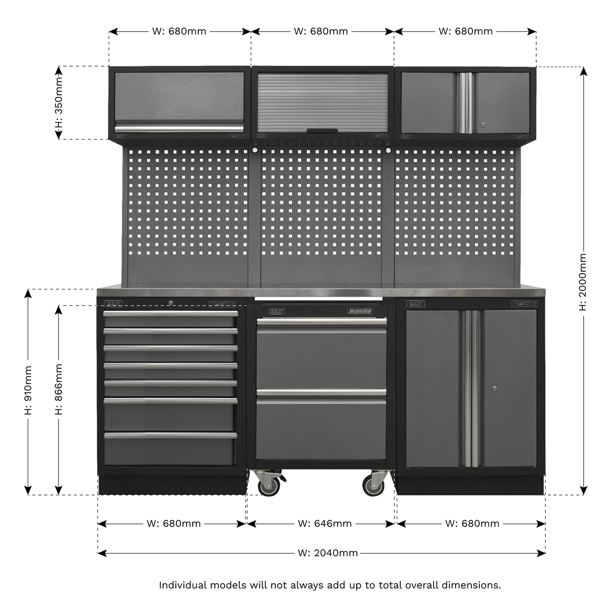 Superline Pro APMSSTACK12SS Superline PRO® Storage System with Stainless Steel Worktop 2.04m