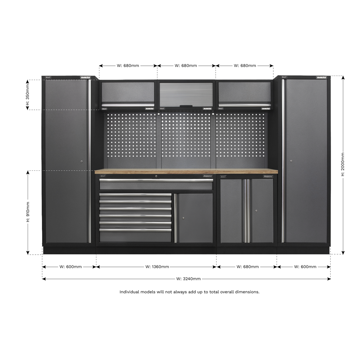 Superline Pro APMSSTACK13W Superline PRO® Storage System with Pressed Wood Worktop 3.24m