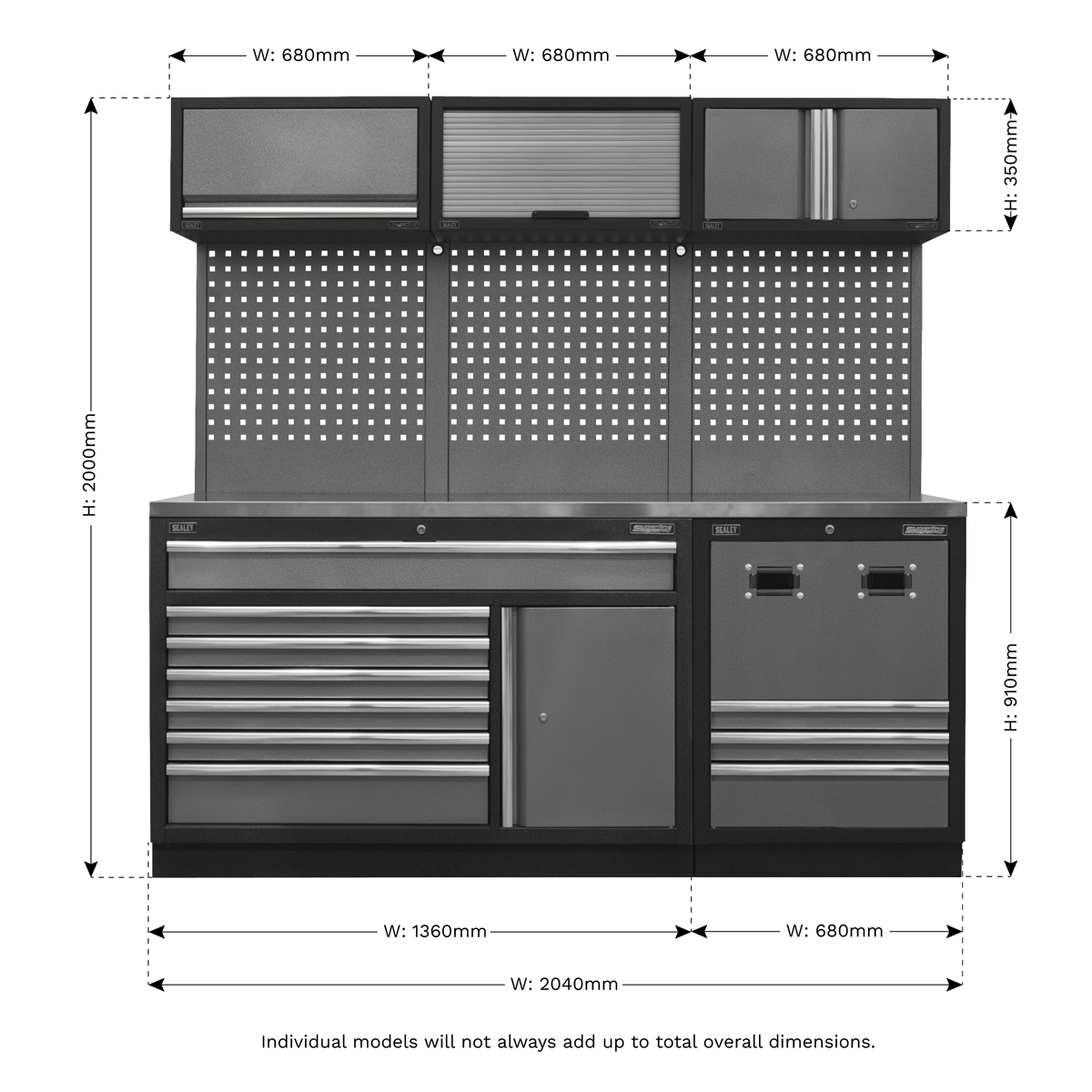 Superline Pro APMSSTACK14SS Superline PRO® Modular Storage System Combo with Stainless Steel Worktop