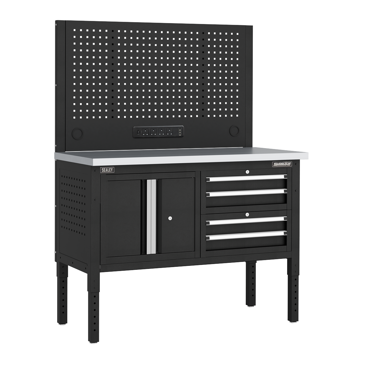 Superline Pro APMWB50COMBO1SS Superline PRO® Modular Workbench with 4 Drawers & Cupboard Stainless Steel Worktop 1265mm