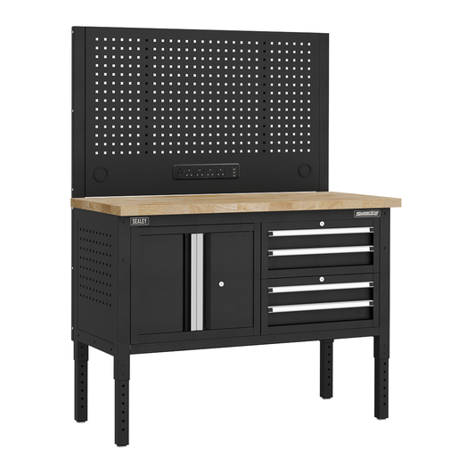 Superline Pro APMWB50COMBO1W Superline PRO® Modular Workbench with 4 Drawers & Cupboard Wooden Worktop 1265mm